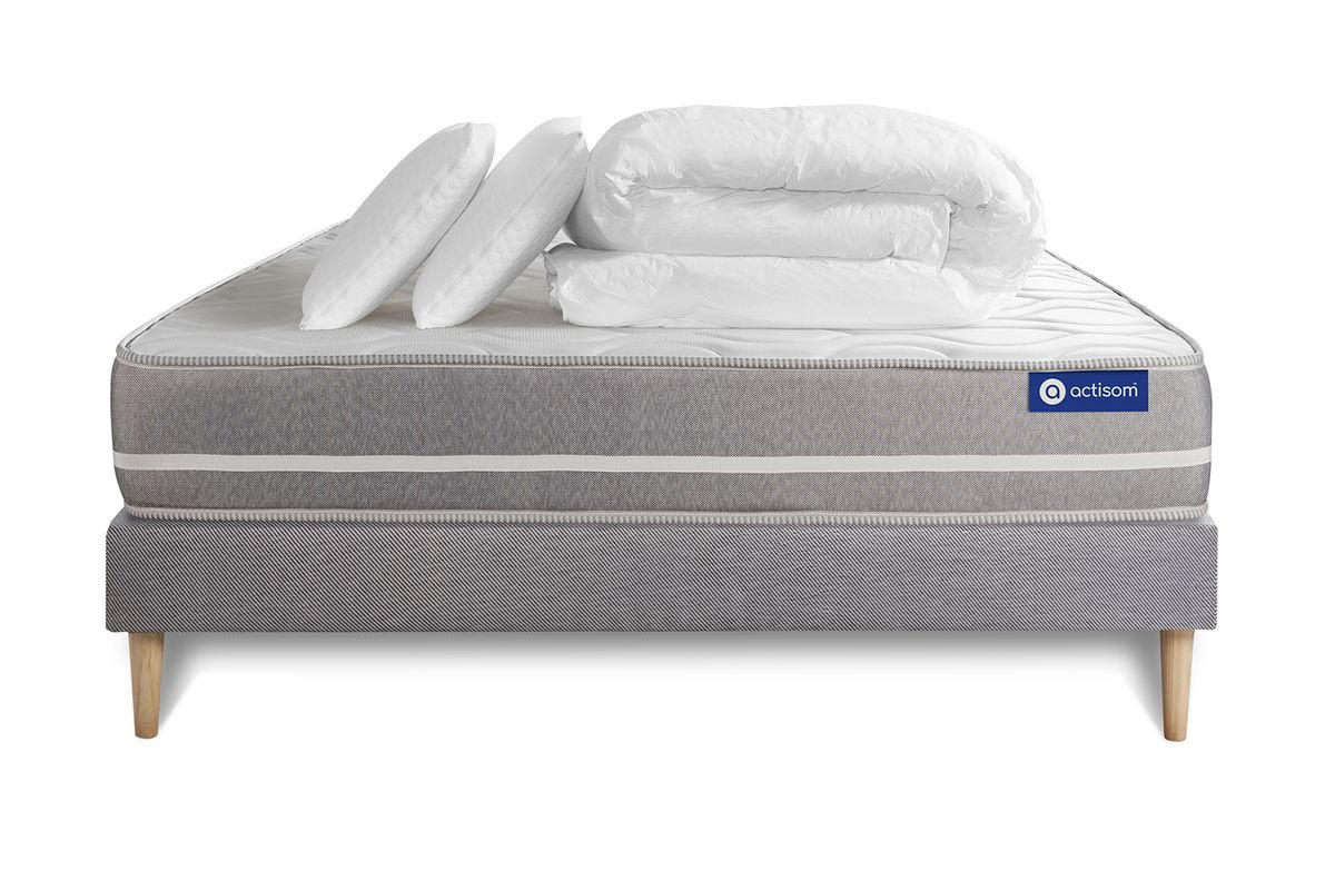 BETT Actiflex touch Taschenfederkern 200 x 200 cm h1 - Kit Bettgestell Grau - Mit Kissen und Bettdecke - Beige/Grau, Karton/Holz (200/200cm) - ACTISOM