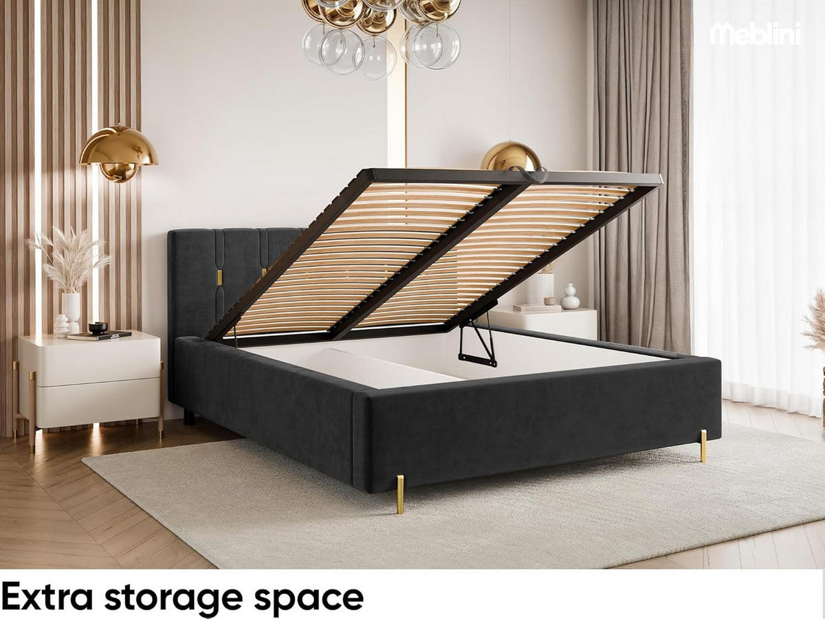 BETT FABIO - Goldfarben/Schwarz, Holzwerkstoff (160/200cm) - Meblini