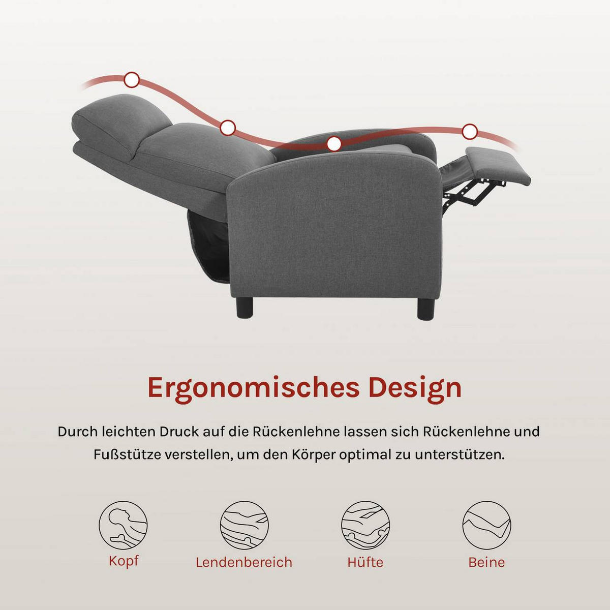 RELAXSESSEL mit Liegefunktion, Leinen , Dunkelgrau - Dunkelgrau/Schwarz, Textil/Metall (65.5/102/89cm) - Woltu