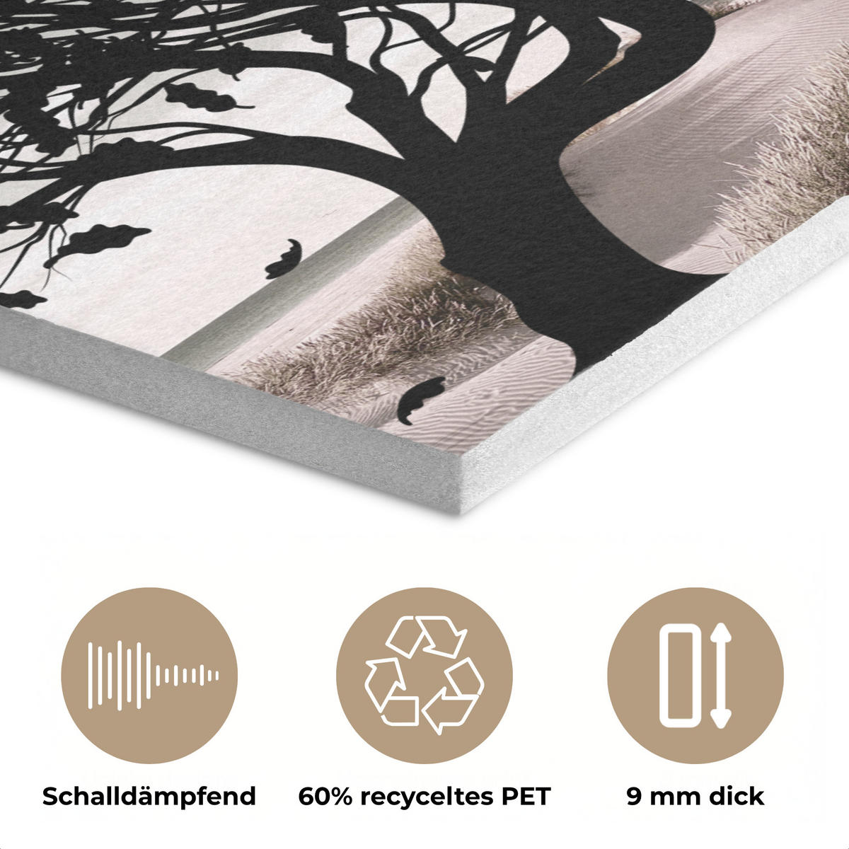 AKUSTIKPANEEL Strand - Meer - Menschen - Baum - Moderne Kunst 90x90 cm - Hellgrau, Textil (90/0.9/90cm) - MuchoWow