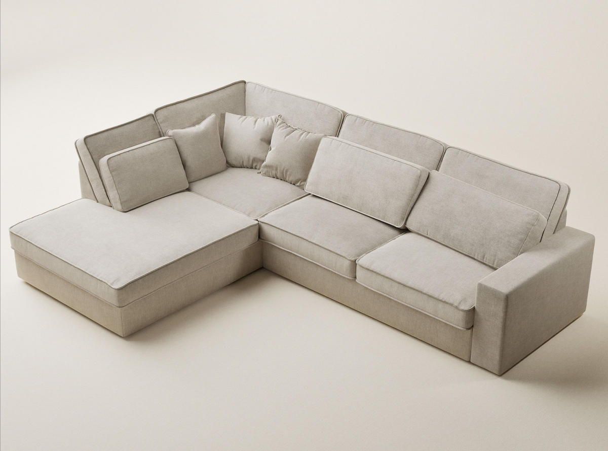 ECKSOFA Kirou Beige Chenille-Stoff - Links Seite - Beige/Schwarz, Holz/Holzwerkstoff (225/311cm) - Maison de Reve