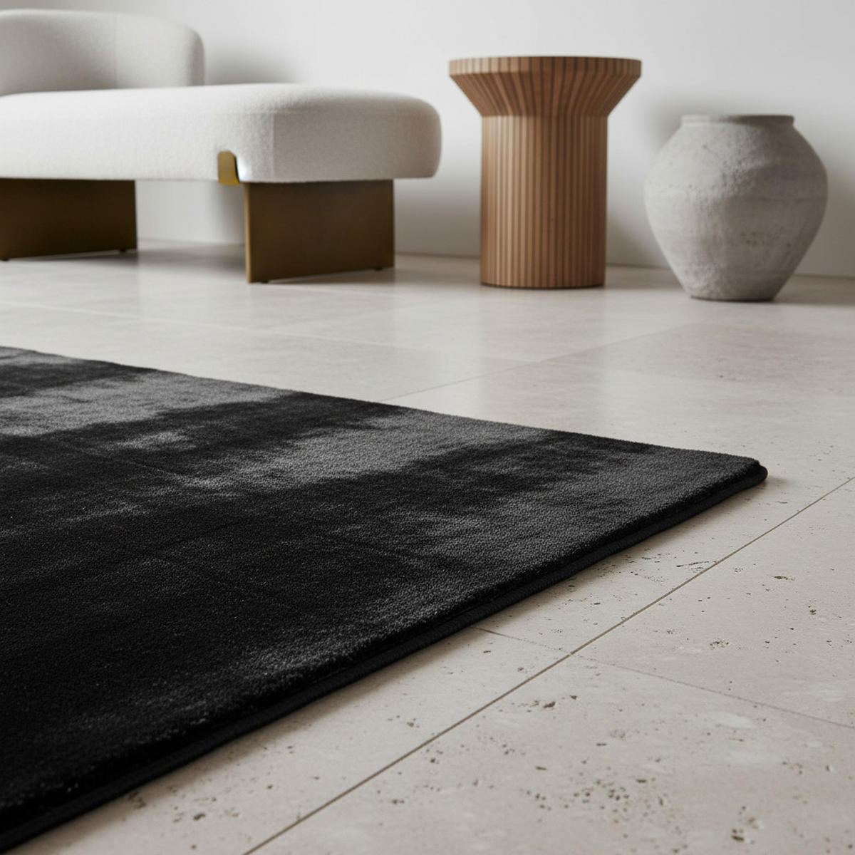 KURZFLORTEPPICH Waschbar ISAR, einfarbig, aus Polyester, Schwarz, 140 x 200 cm - Schwarz, Textil (140/200cm) - KADIMA DESIGN