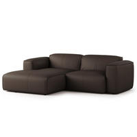 ECKSOFA mit XL-Longchair - Dunkelbraun/Schwarz, Leder/Kunststoff (260/171cm) - home24