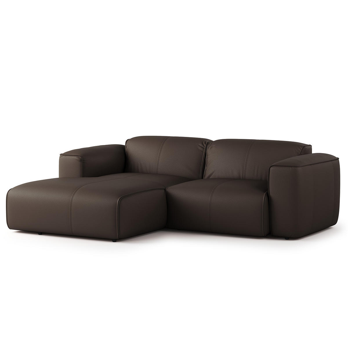 ECKSOFA mit XL-Longchair - Dunkelbraun/Schwarz, Leder/Kunststoff (260/171cm) - home24