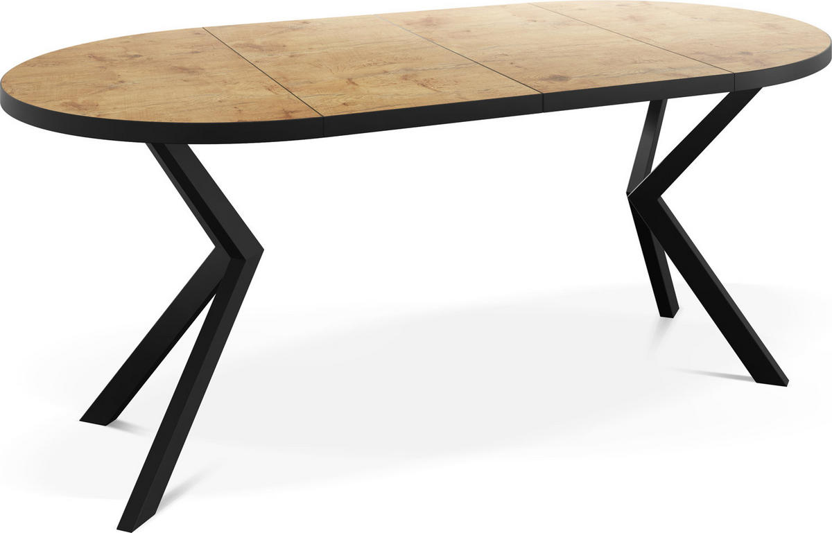 ESSTISCH Vincento runder ausziehbar, Lancelot Eiche 120-200/120/76 cm - Eichefarben/Schwarz, Holzwerkstoff/Metall (120/200/76cm) - WFL GROUP