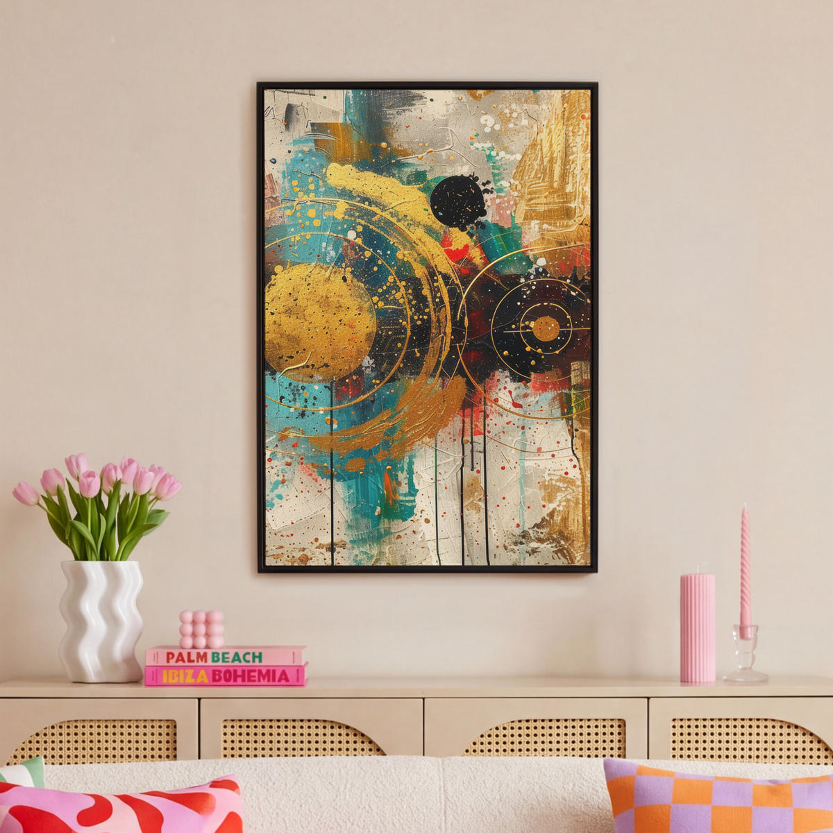 LEINWAND Bilder mit Rahmen - Abstrakt - Kunst - Gold - Modern - 60x90 - Multicolor, Textil (60/90cm) - MuchoWow