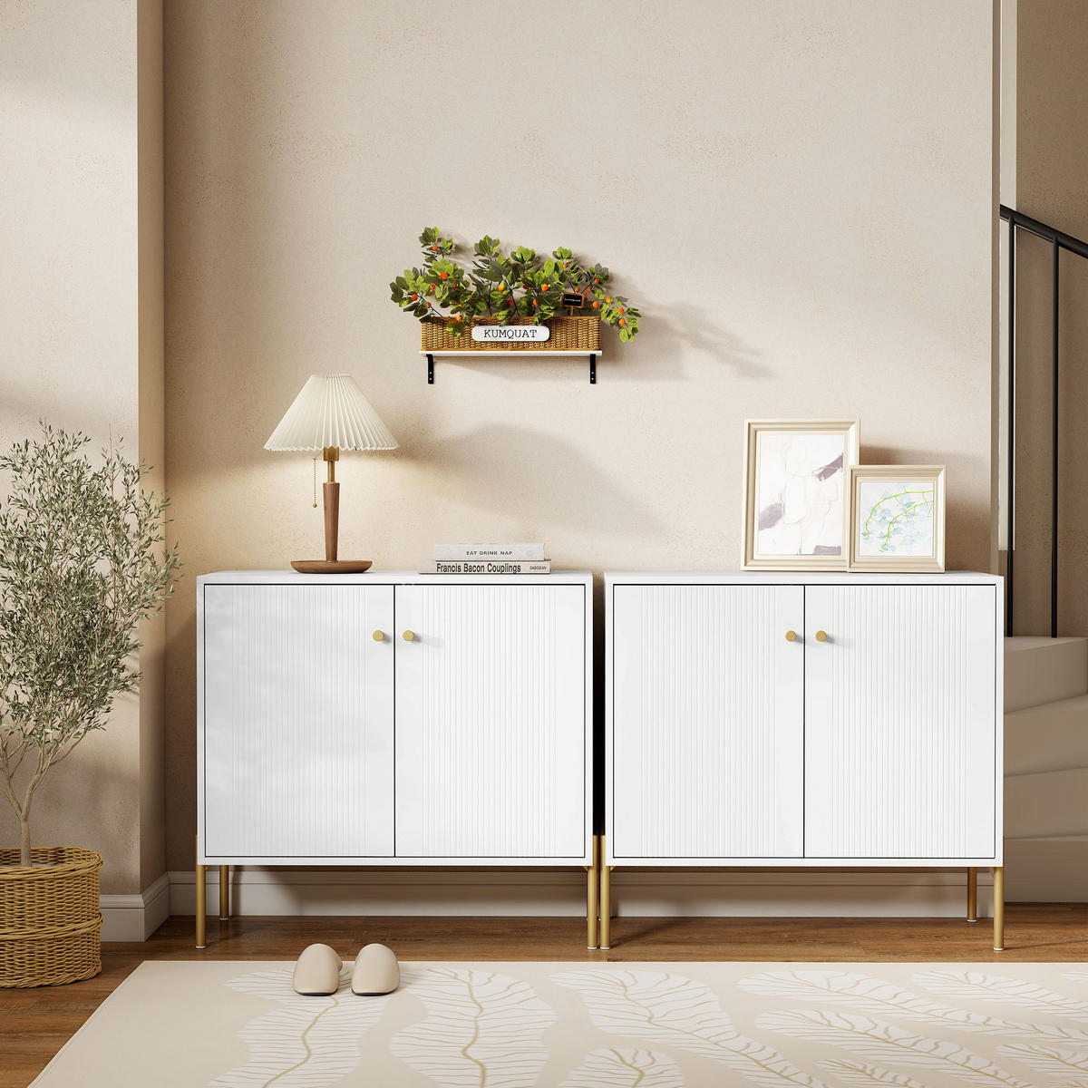 SIDEBOARD DE-11242 1 gerillte Doppeltür Weiß - Weiß, Holzwerkstoff (80/76/39.1cm) - ComfortXL