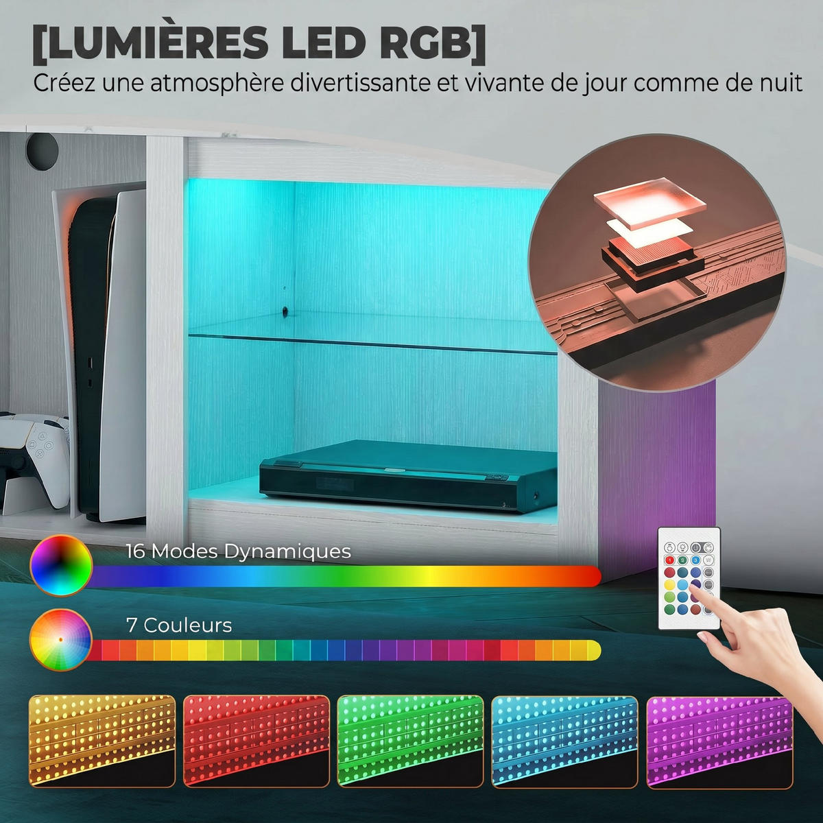 TV-LOWBOARD Weiß 160/35/51,7 cm, LED-Beleuchtung, Glasböden - Weiß, Holzwerkstoff (160/51.7/35cm) - PANGIVO