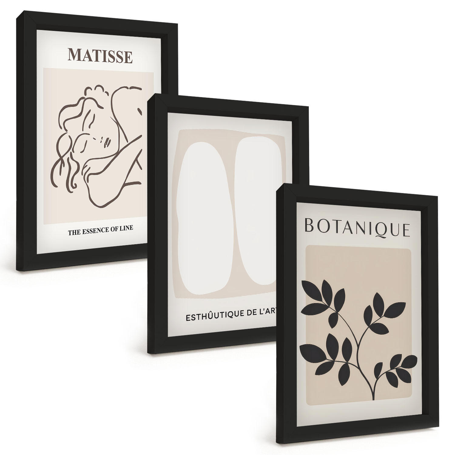 BILDER SET 3er Set - 20x30 cm Schwarzer Rahmen - Matisses stilvolle Pflanzenbilder - Schwarz, Kunststoff (20/30cm) - TULUP