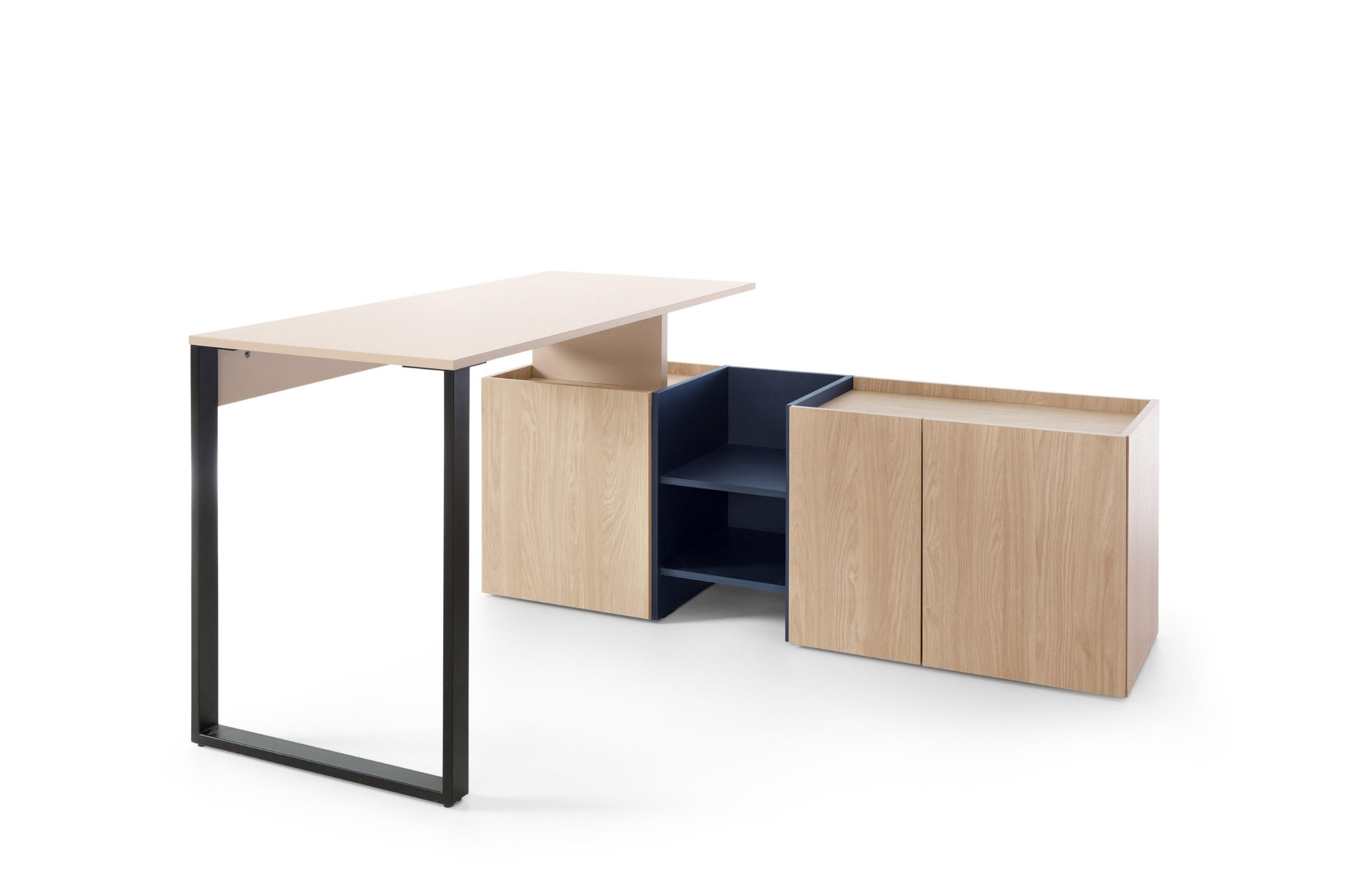 KINDERSCHREIBTISCH SORENTO 08 multifunktional in Sandbeige/Geölte Eiche/Royalblau - Eichefarben/Beige, Holzwerkstoff (249/75/135cm) - Deine Möbel 24
