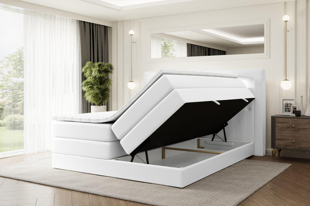 BOXSPRINGBETT NOEL GOLD KING - 160x200 - H3/H4 - Weiß Hochglanz - Weiß Hochglanz, Holzwerkstoff (160/200cm) - ALTDECOR