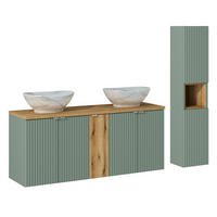 KOUPELNOVÝ NÁBYTEK 140cm Jade 2er-Set Zelená a dřevo - zelená barva, kompozitní dřevo (140/57/40cm) - Petits-meubles