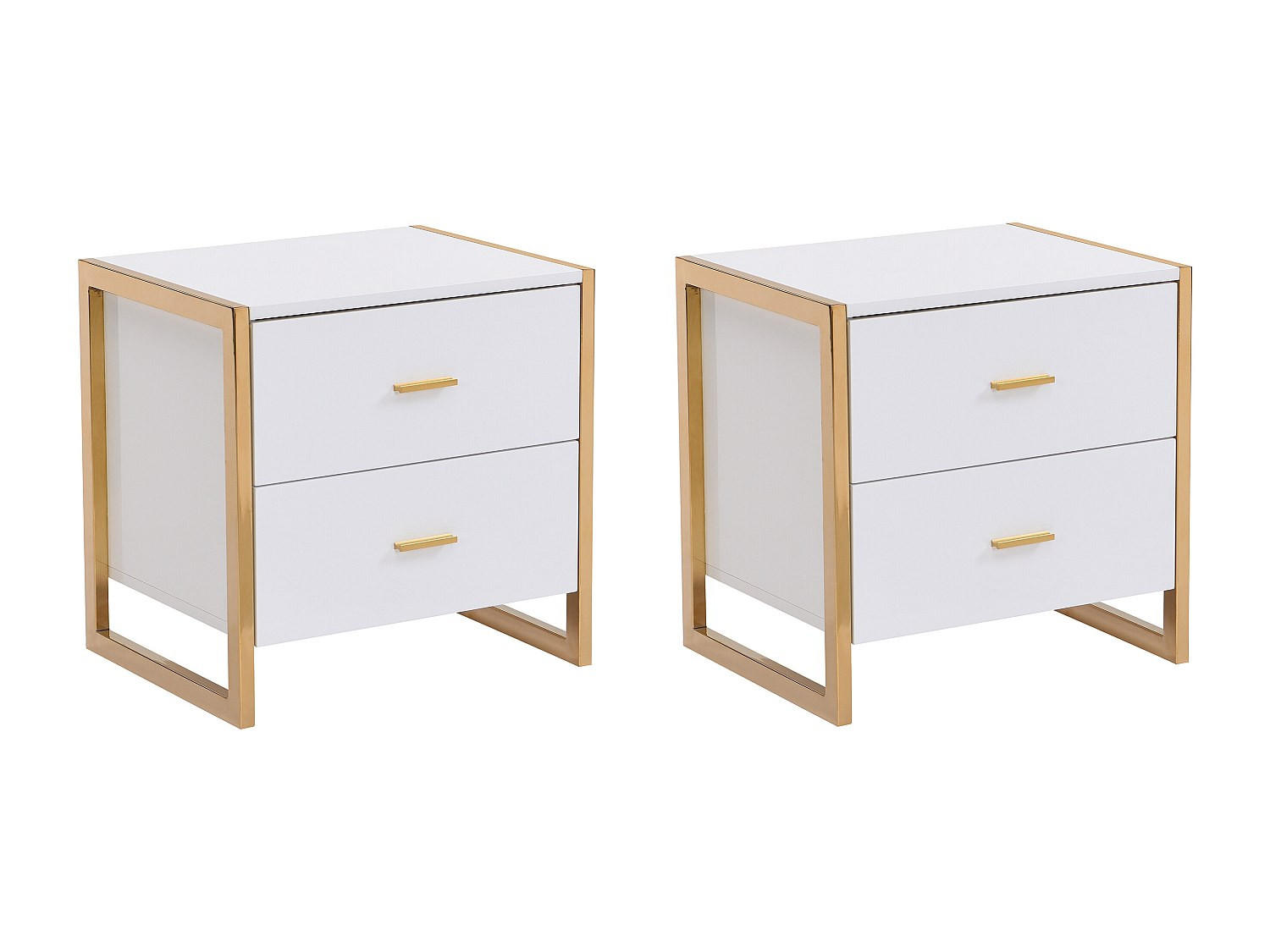 NACHTTISCHE mit 2 Schubladen 2er-Set - MDF - Weiß lackiert & Goldfarben - OMBRELIA - Weiß, Holz (40/50/50cm) - Vente-Unique