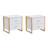NACHTTISCHE mit 2 Schubladen 2er-Set - MDF - Weiß lackiert & Goldfarben - OMBRELIA - Weiß, Holz (40/50/50cm) - Vente-Unique