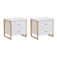 NACHTTISCHE mit 2 Schubladen 2er-Set - MDF - Weiß lackiert & Goldfarben - OMBRELIA - Weiß, Holz (40/50/50cm) - Vente-Unique