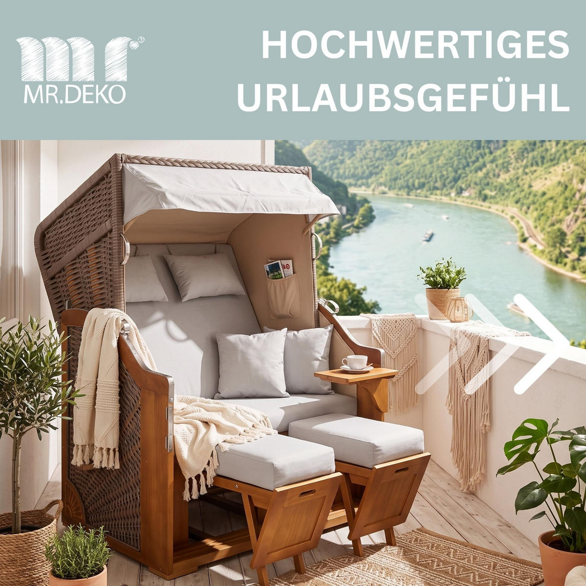 STRANDKORB Schleswig Pinie 2-Sitzer - Braun/Grau, Metall (120/160/80cm) - Mr. Deko
