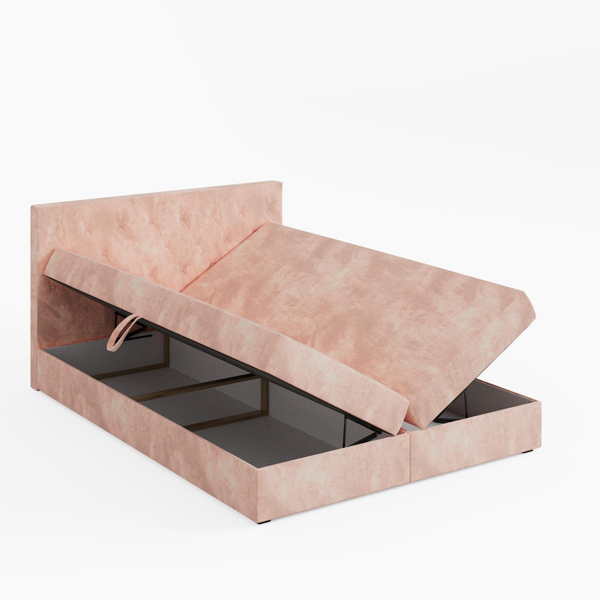 BOXBETT CRYSTAL 200/200 cm, in Hellrosa, Premium Velours-Stoff, Bettkasten, Matratze, Topper - Hellrosa, Textil (200/20cm) - Barchello