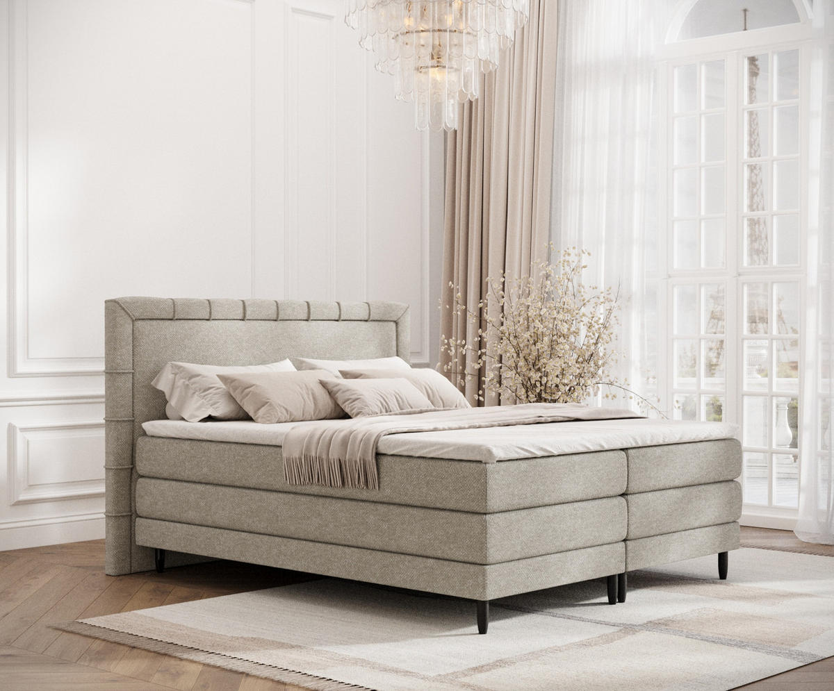 BOXSPRINGBETT Rimini Beige Grau 180/200 cm mit Matratze und Topper - Beige/Schwarz, Holz/Holzwerkstoff (180/200cm) - Maison de Reve