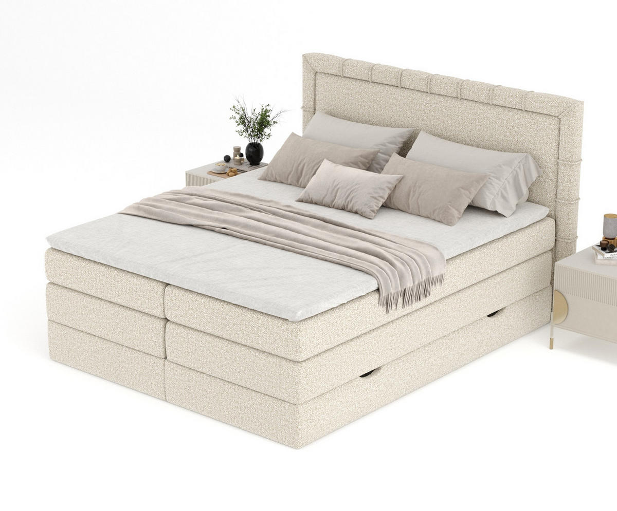 BOXSPRINGBETT Rosabel Beige 140/200 cm mit Matratze und Topper - Beige/Schwarz, Holz/Holzwerkstoff (140/200cm) - Maison de Reve