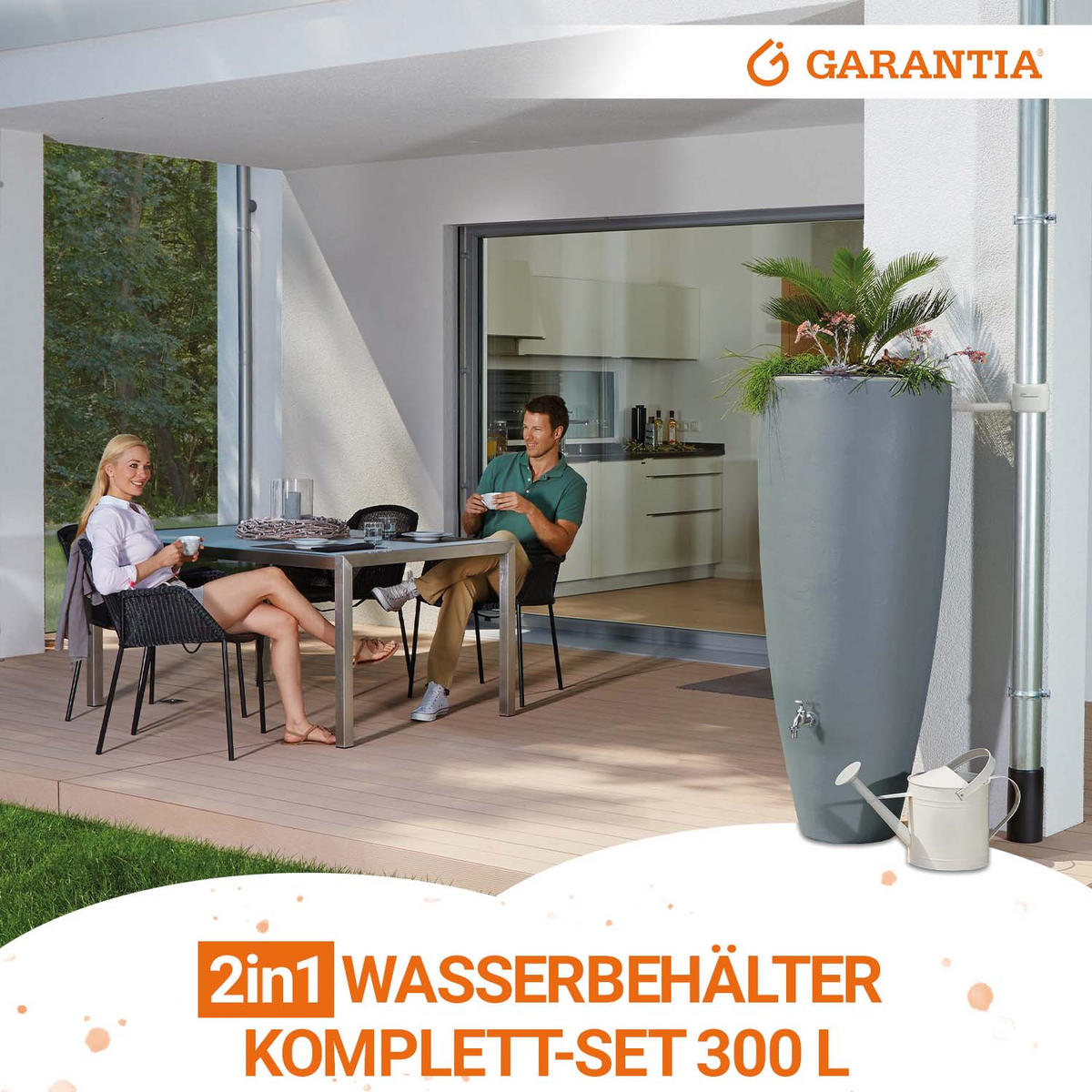 2IN1 Regentonnen Komplett-Set 300 L zinkgrau - Hellgrau, Kunststoff (62/145/62cm) - GARANTIA