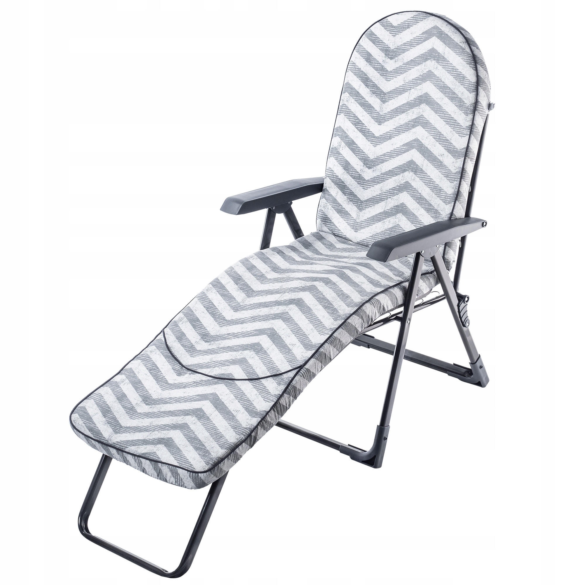 GARTENLIEGESTUHL 184 x 110 cm „Zigzag“ - Weiß/Grau, Metall (57/184cm) - KADAX