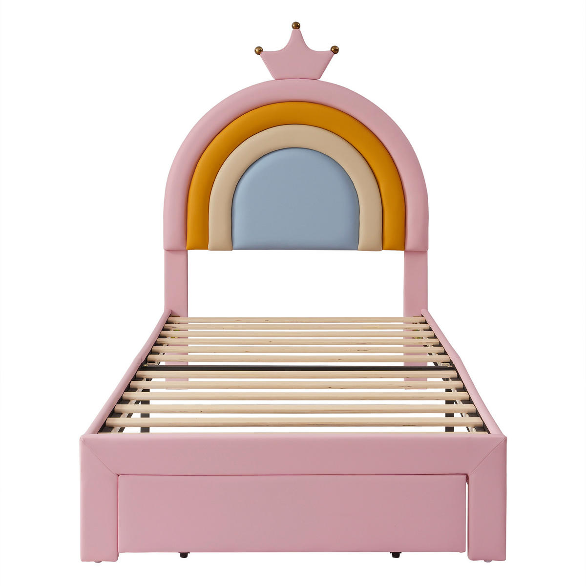 KINDERBETT 90/200 cm mit Regenbogen-Kopfteil und Schublade, DE-41743, in Rosa - Pink, Holz (90/200cm) - ComfortXL