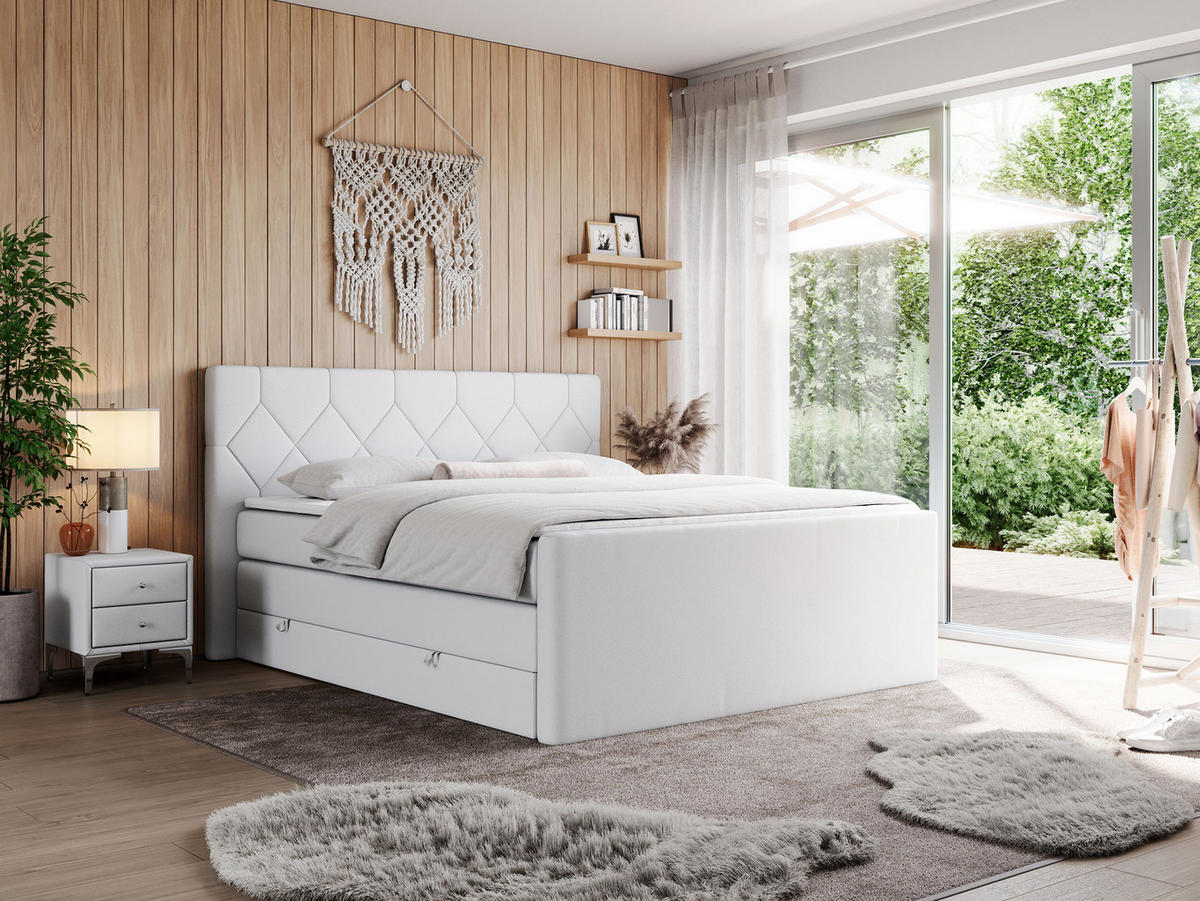 BOXSPRINGBETT KING EIGAR 140/200 Weiß Kunstleder - H4 - Weiß, Holz/Textil (140/200cm) - MKS