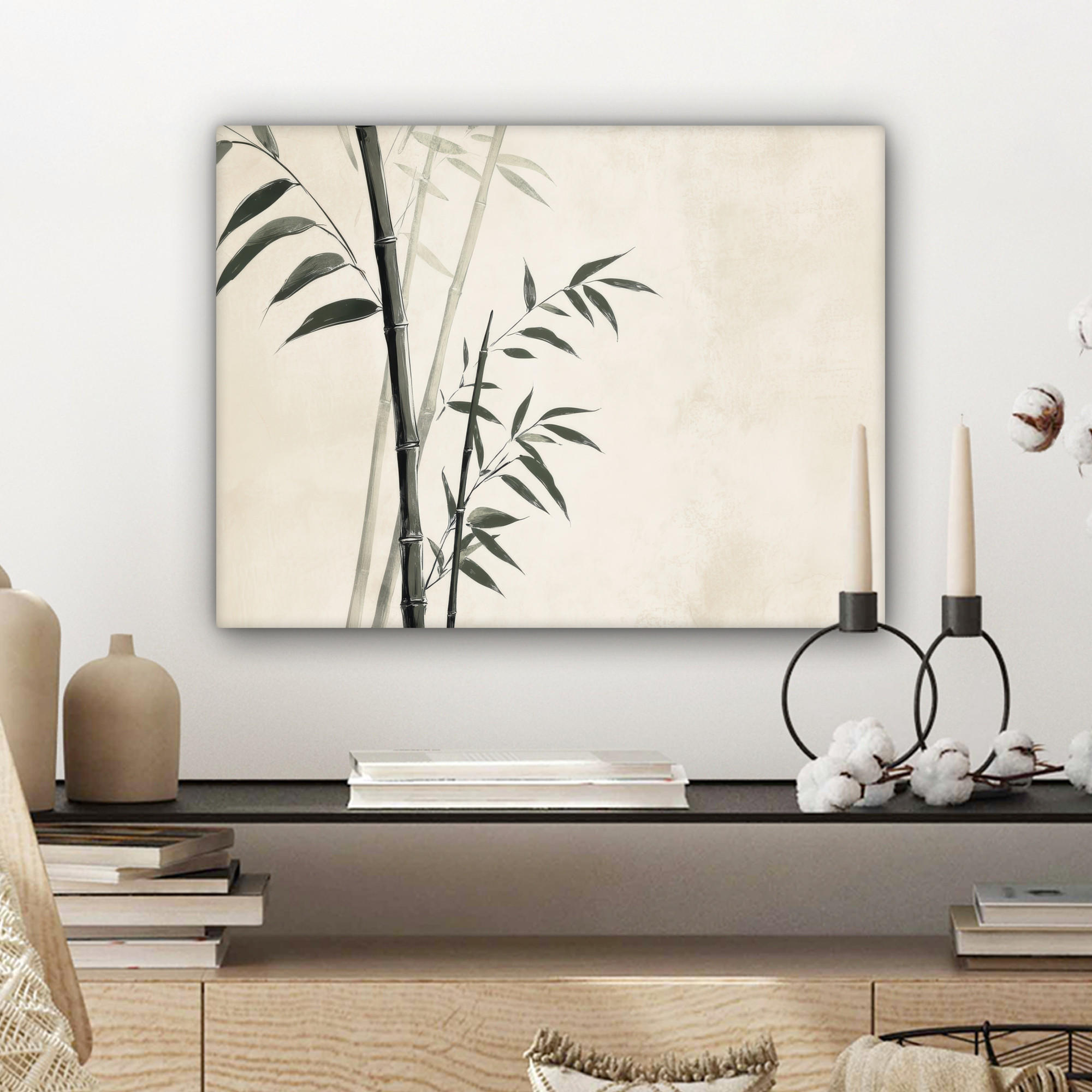 LEINWANDBILD Japandi - Bambus - Beige 40x30 cm - Eukalyptusholzfarben, Textil (40/30cm) - MuchoWow