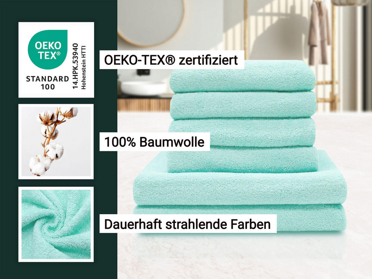 HANDTÜCHER SET, 6er-Set, 50x100 cm + 70x140 cm, 100% Baumwolle, Grün - Grün, Textil (50/100cm) - Zollner