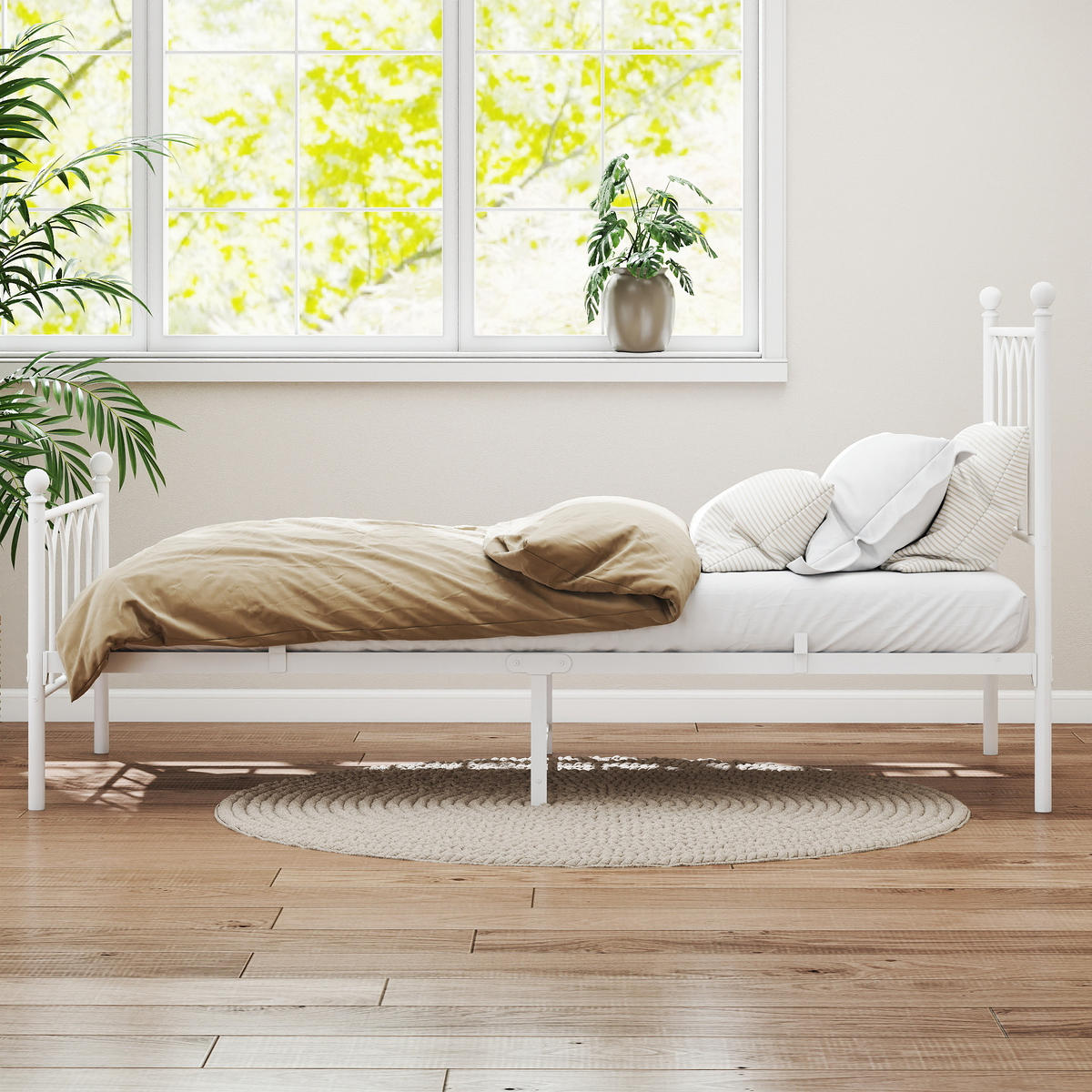 EINZELBETT 90/200 cm Weiß Bettgestell aus Metall - Weiß, Metall (90/200cm) - OKWISH