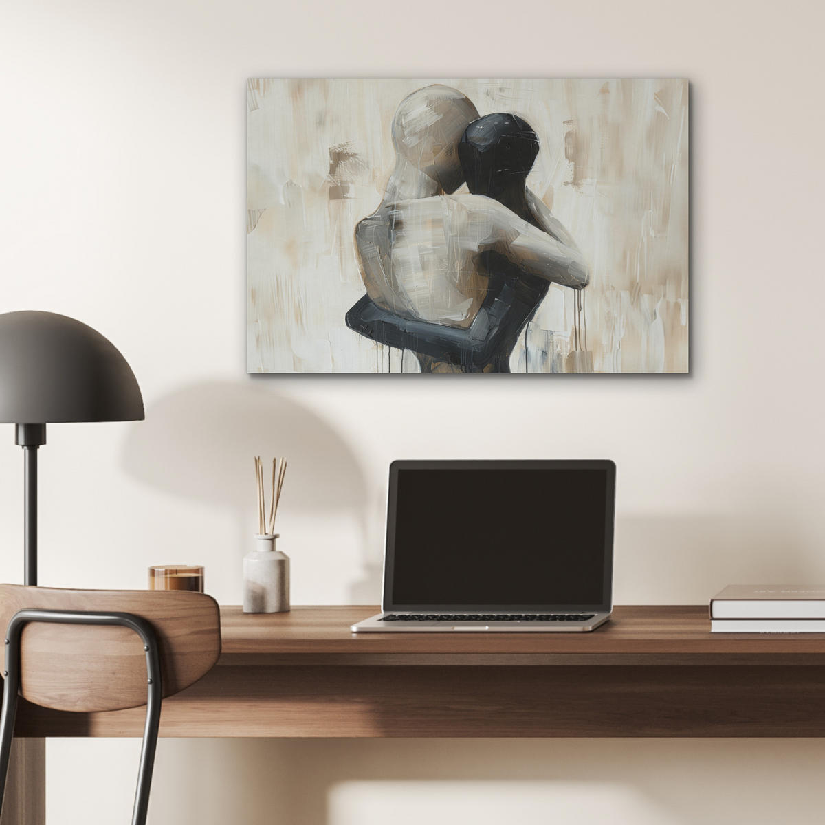 AKUSTIKBILD Abstrakt - Liebe - Schwarz und weiß - Modern Wanddeko 70x50 cm - Schwarz, Kunststoff (70/50/0.9cm) - MuchoWow