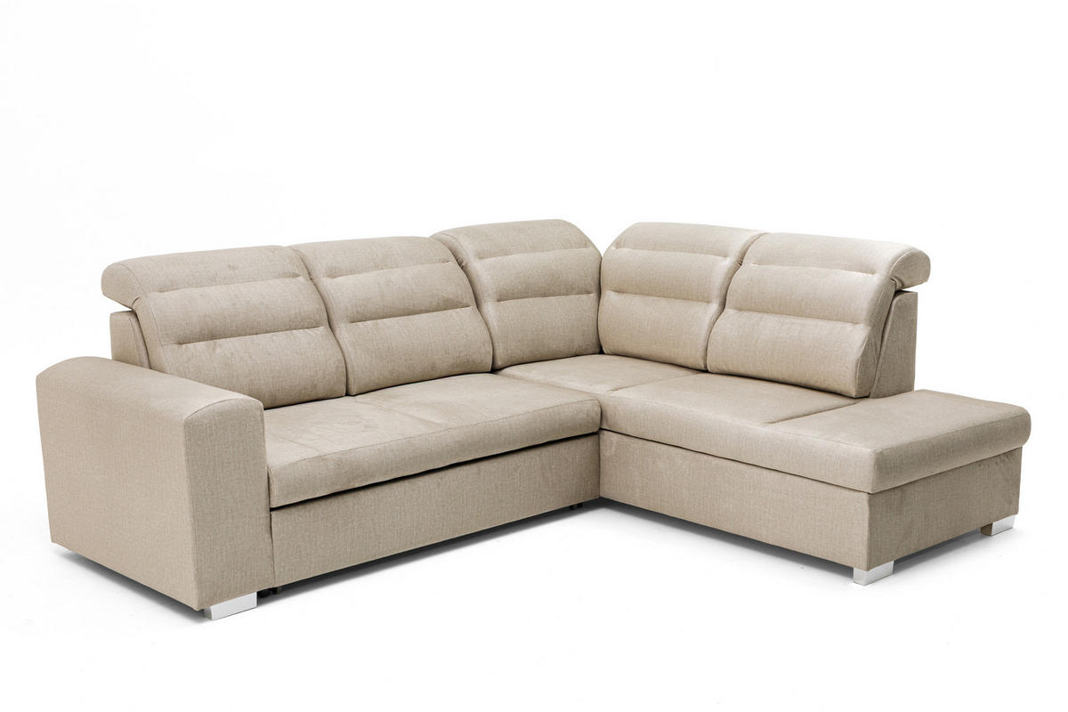 ECKSOFA CLOUD L Rechts mit Schlaffunktion 120x190 Velours Beige - Chromfarben/Beige, Holz/Kunststoff (260/202cm) - Muffo