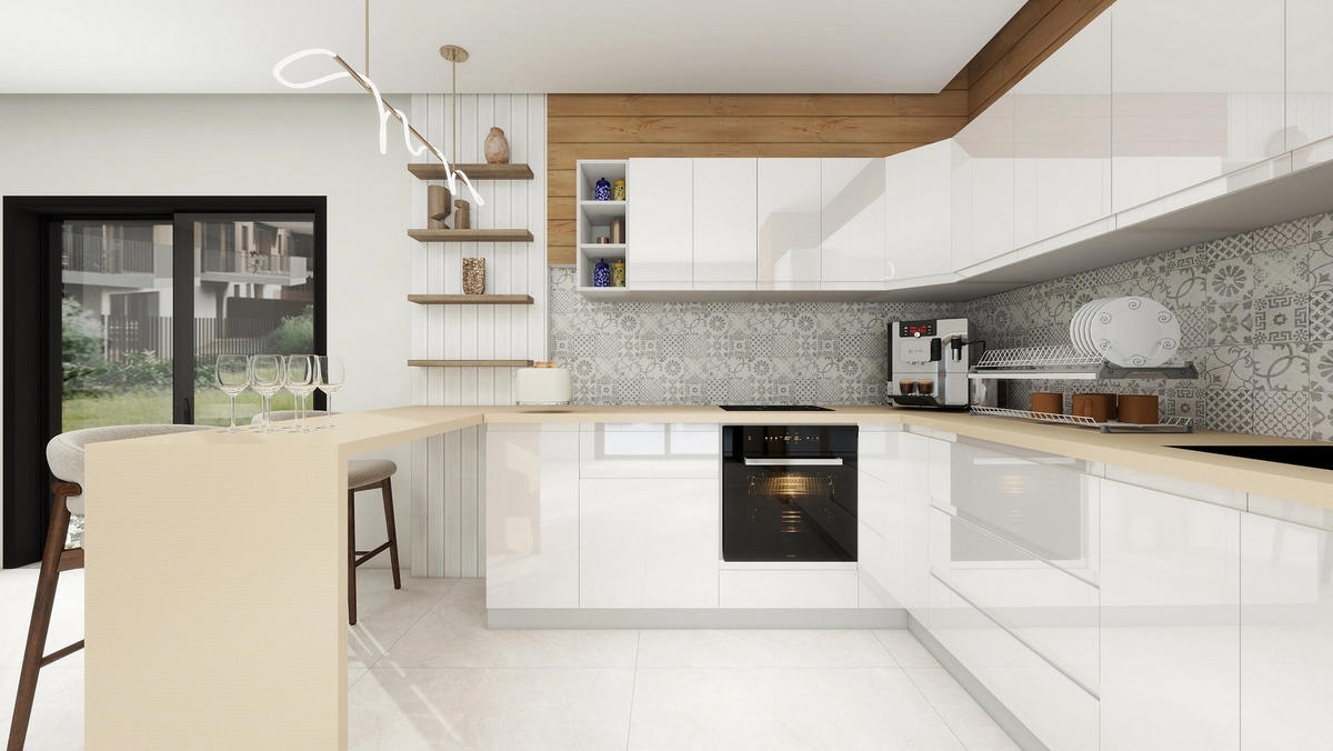 WINKELKÜCHE 240 cm x 280 cm - Aspen KA11-M280 - in Weiß/Hochglanz - Weiß Hochglanz, Holz (520/212/58cm)