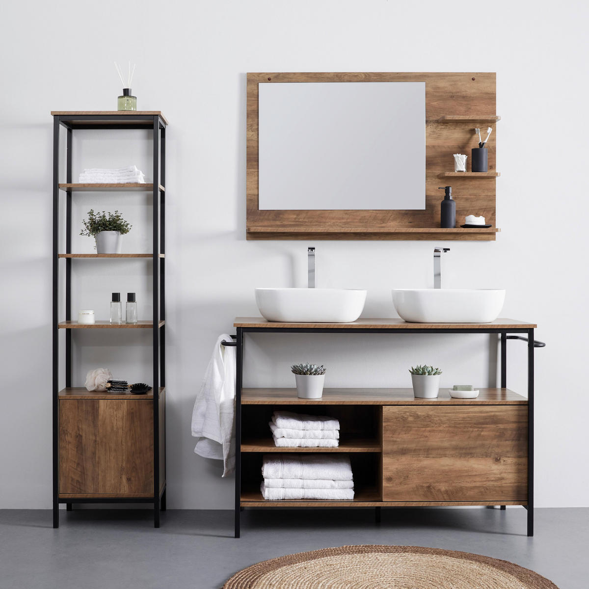 HOCHSCHRANK Dell Braun/Schwarz ca. 45 /172 / 34 cm - Naturfarben, Holzwerkstoff (45/172/34cm) - Bessagi Home