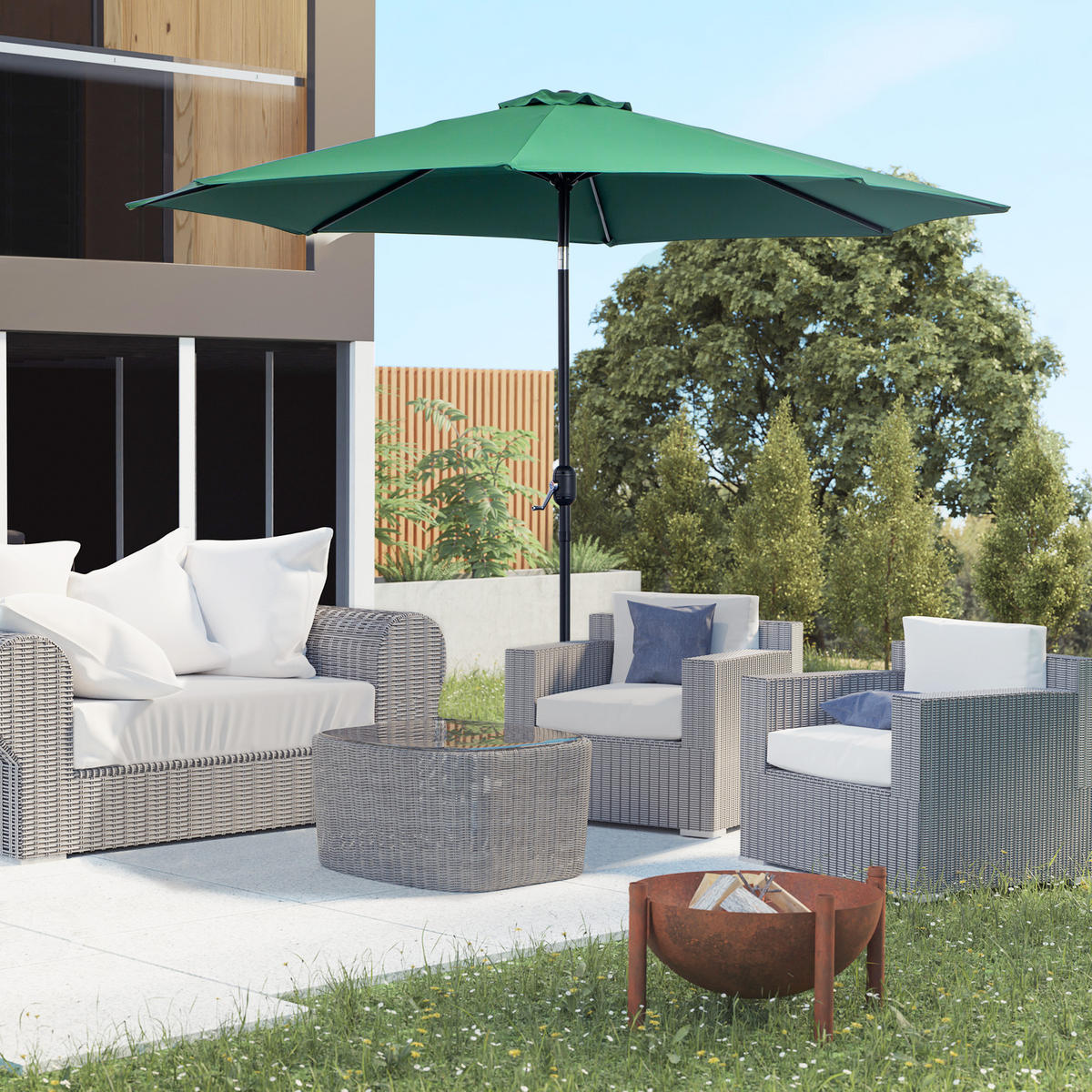 SONNENSCHIRM DE-11355 neigbar, mit Kurbel, Ø 3 m Grün - Grün, Metall (295/295cm) - ComfortXL