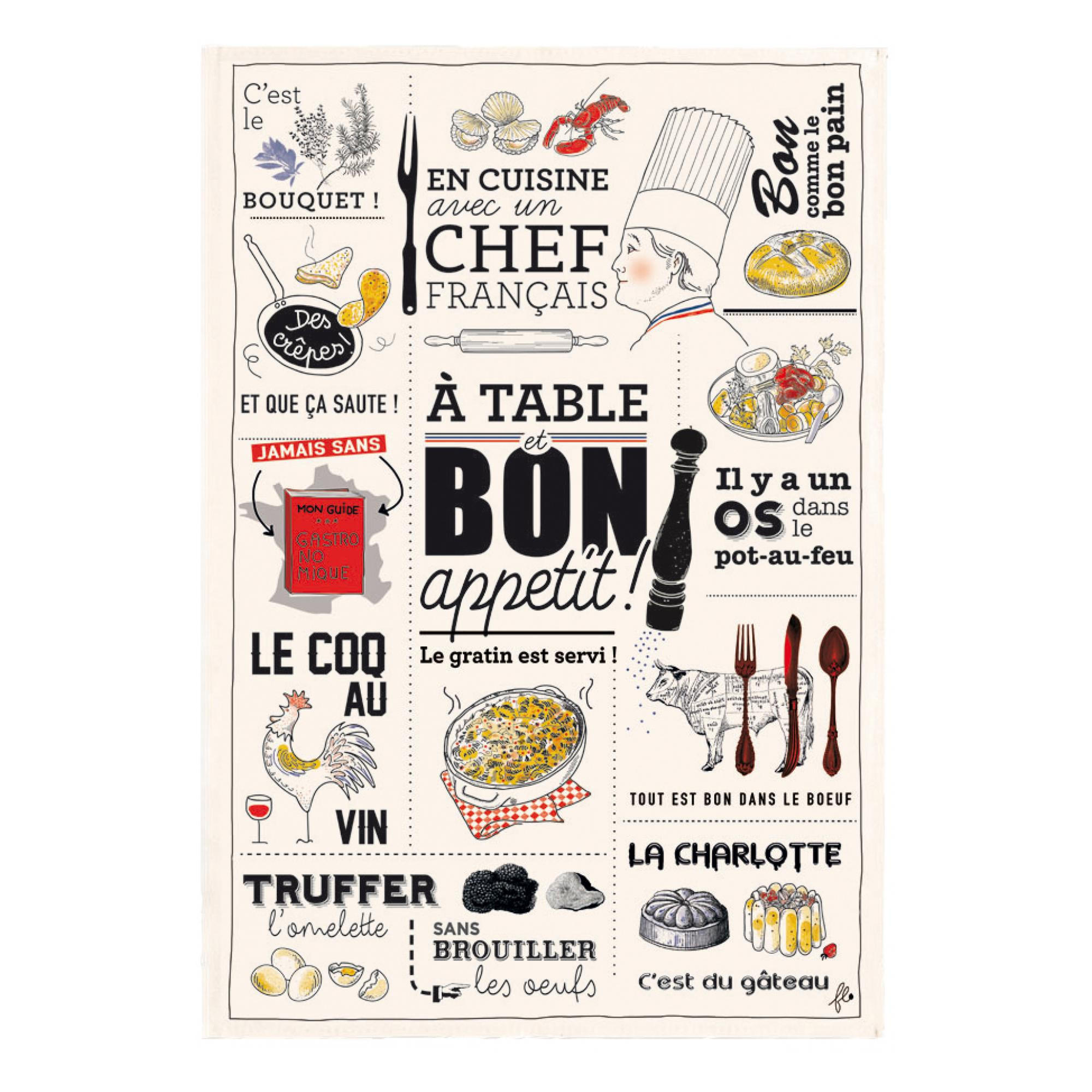 GESCHIRRTUCH Cuisine Française ekrü 48 x 72 cm - Weiß, Textil (72/48cm) - Winkler