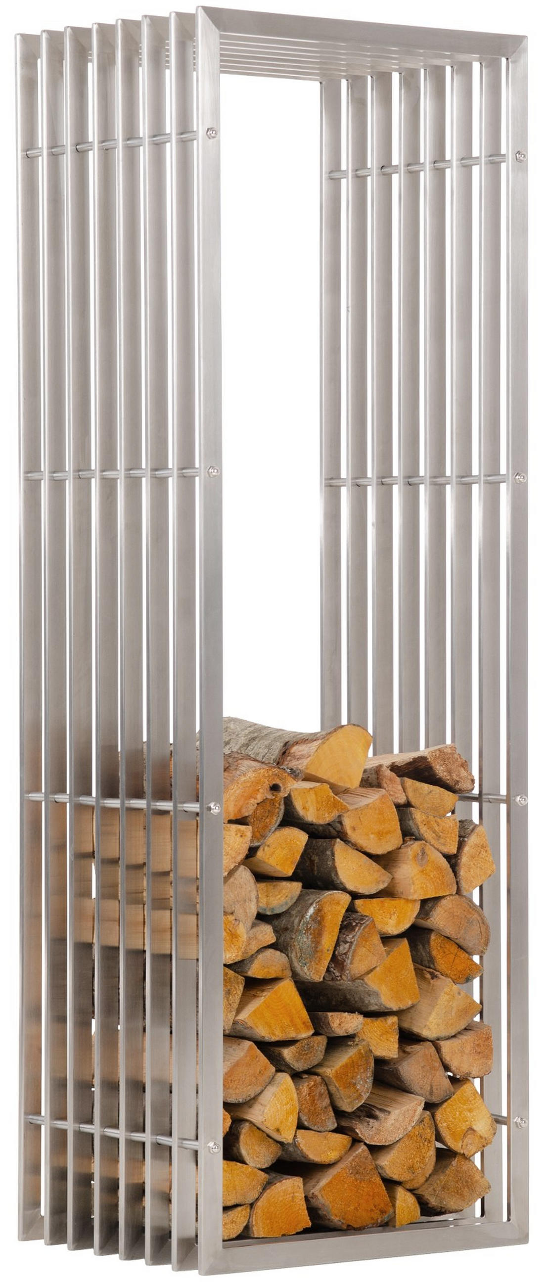 KAMINHOLZREGAL Metall PREMIUM Innen und Aussen Edelstahl 40x50x150 cm - Edelstahlfarben, Metall (50/150/40cm) - DELUKE