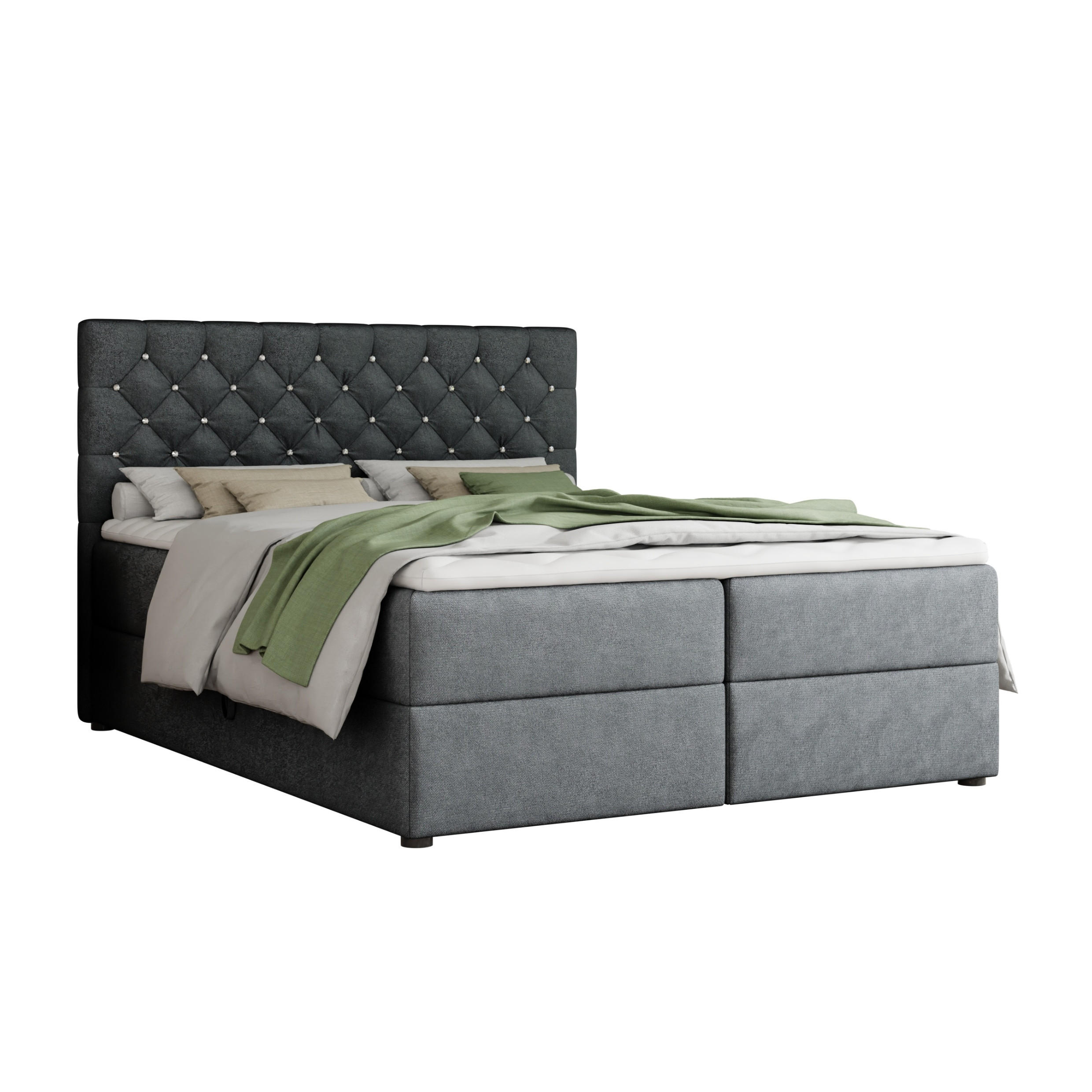BOXBETT BEST 160/200 Velours Dunkelgrau mit Bonell-Federkernmatratzen H3 - Dunkelgrau, Holz/Holzwerkstoff (160/200cm) - Deine Möbel 24