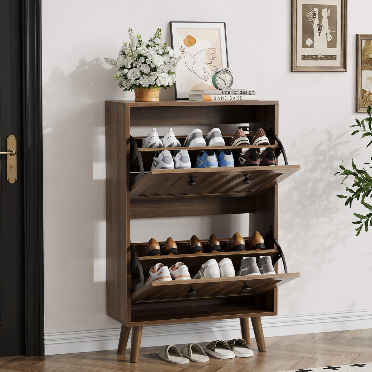 SCHUHSCHRANK Nussbaumfarben 60/24/95 cm - Walnussfarben, Holzwerkstoff (60/95/24cm) - PANGIVO