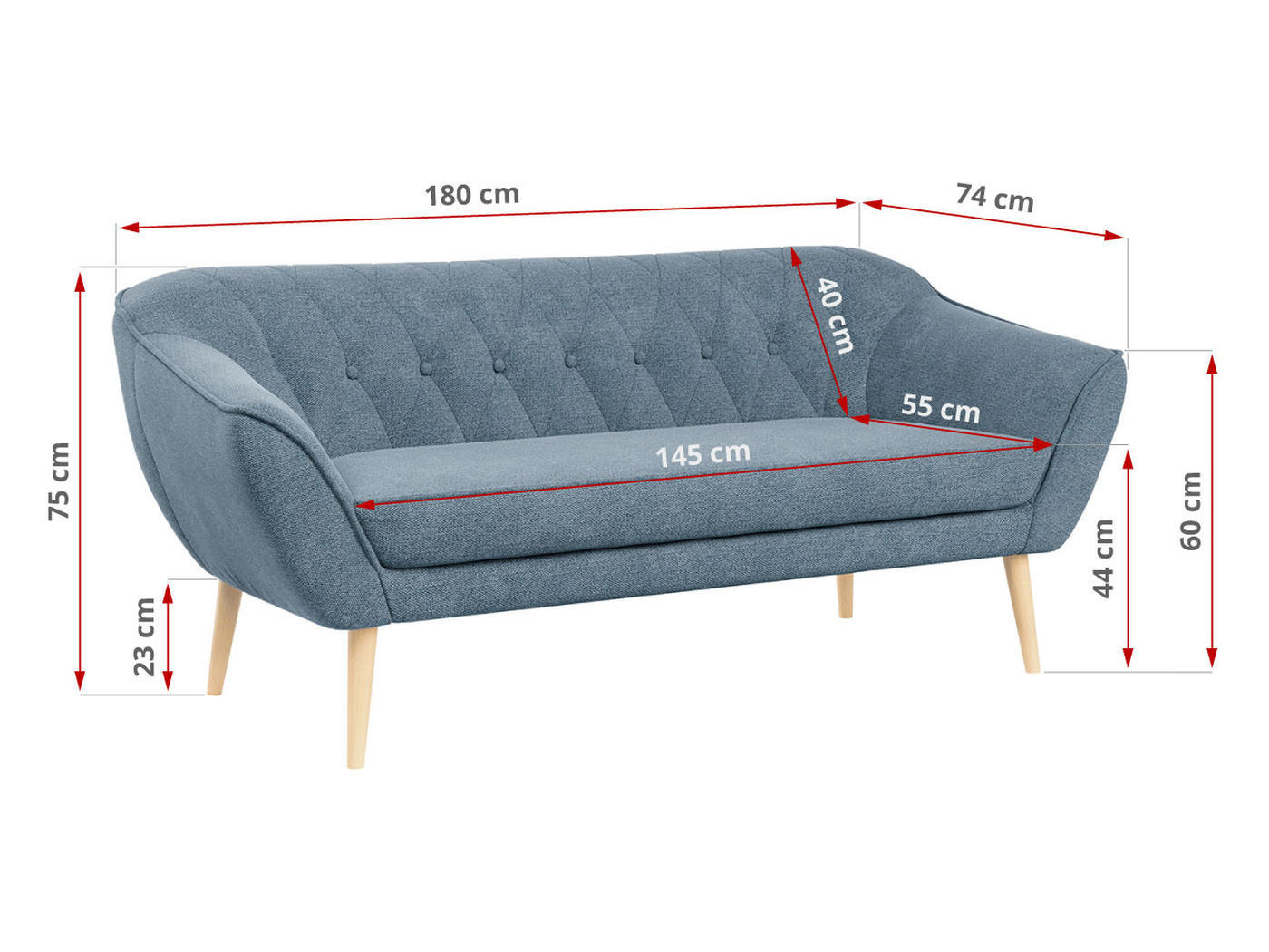 Thumbnail - MKS Sofa, Blau, Textil, 180x75x74 cm, Oeko-Tex®, Wohnzimmer, Sofas & Couches, Sofas, 3-Sitzer Sofas