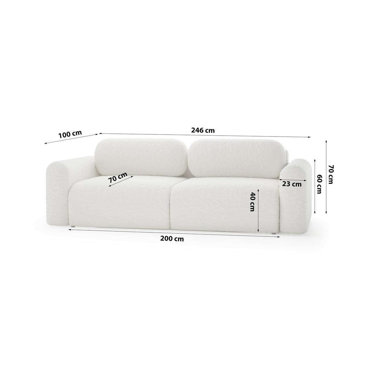SOFA mit Schlaffunktion Thekla, Creme - Creme, Textil (246/70/100cm) - Fedve