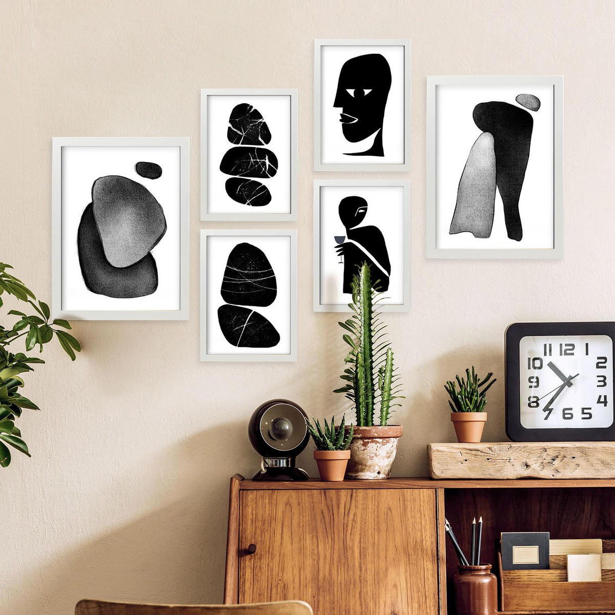 POSTER Set Mit 6 Kopflose abstrakte Liebhaber Größe A3 & A4 Weißer Rahmen - Weiß, Papier (29.7/1cm) - Nacnic