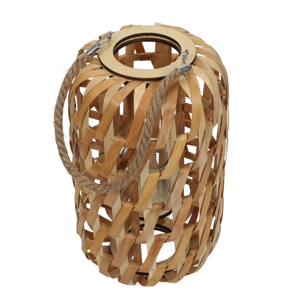 HOLZLATERNE minimalistisches Geflecht und Seilgriff 24/22/38,5 cm - Braun, Holz (22/38.5/24cm) - Home Styling Collection