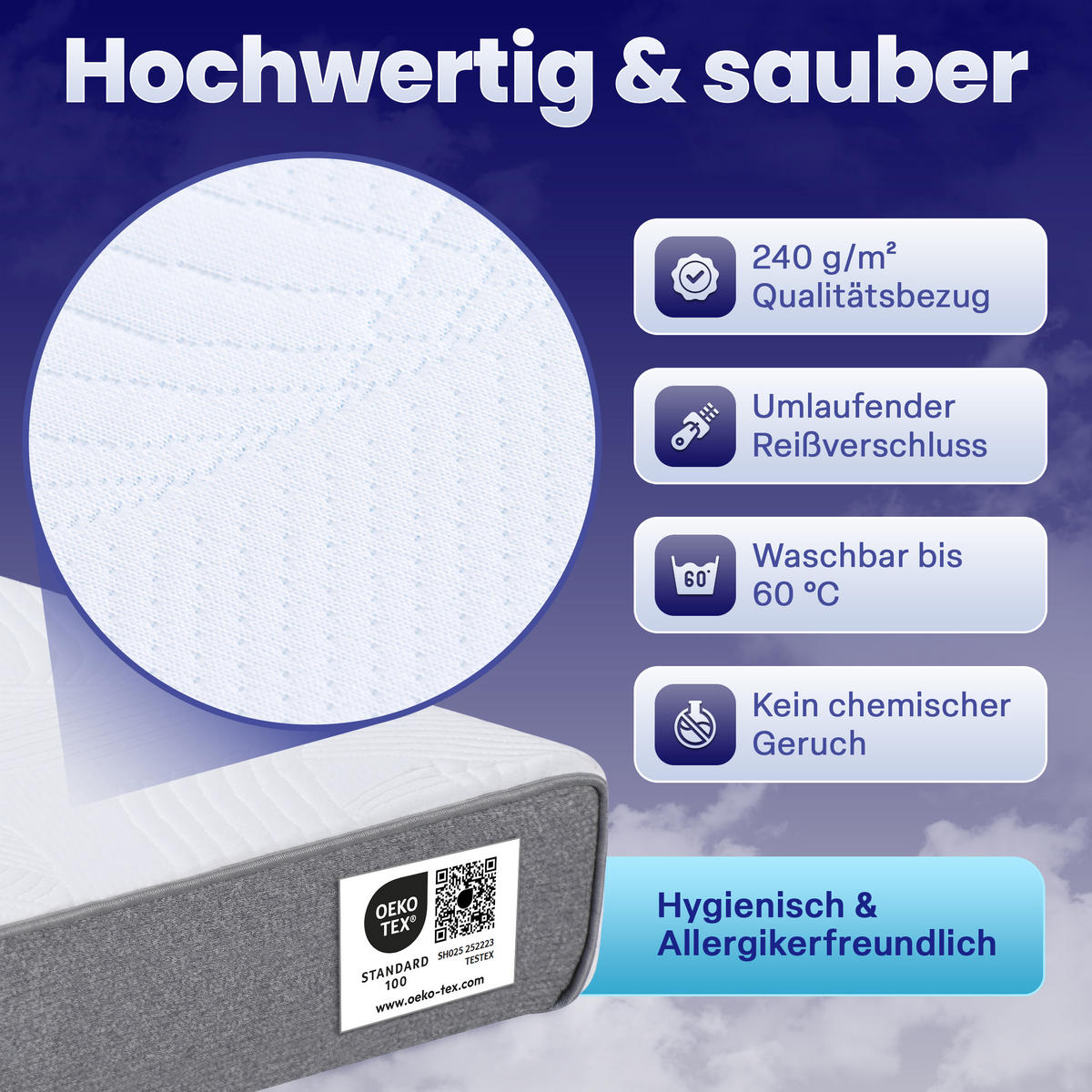 GEL-MATRATZE LINA, Höhe 11cm, 120x200cm - Weiß, Textil (120/200cm) - Arensberger