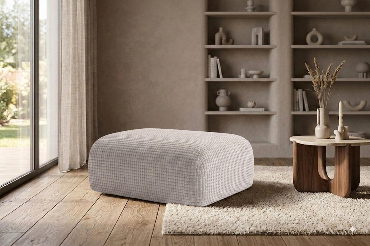 HOCKER, Sitzhocker, Chenille-Stoff Cremona, Hellgrau, GRETA - Hellgrau, Holz (91/40/89cm) - Kaiser Möbel