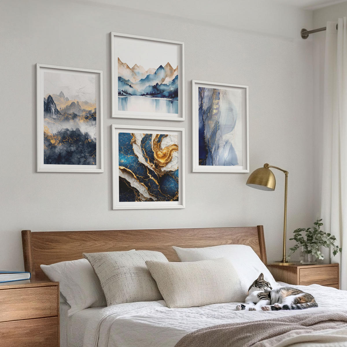 WANDBILDER 4er-Set - 50x50 cm & 40x60 cm Weißer Rahmen - Blaue Berglandschaften - Weiß, Kunststoff (50/50cm) - ArtPrintCave