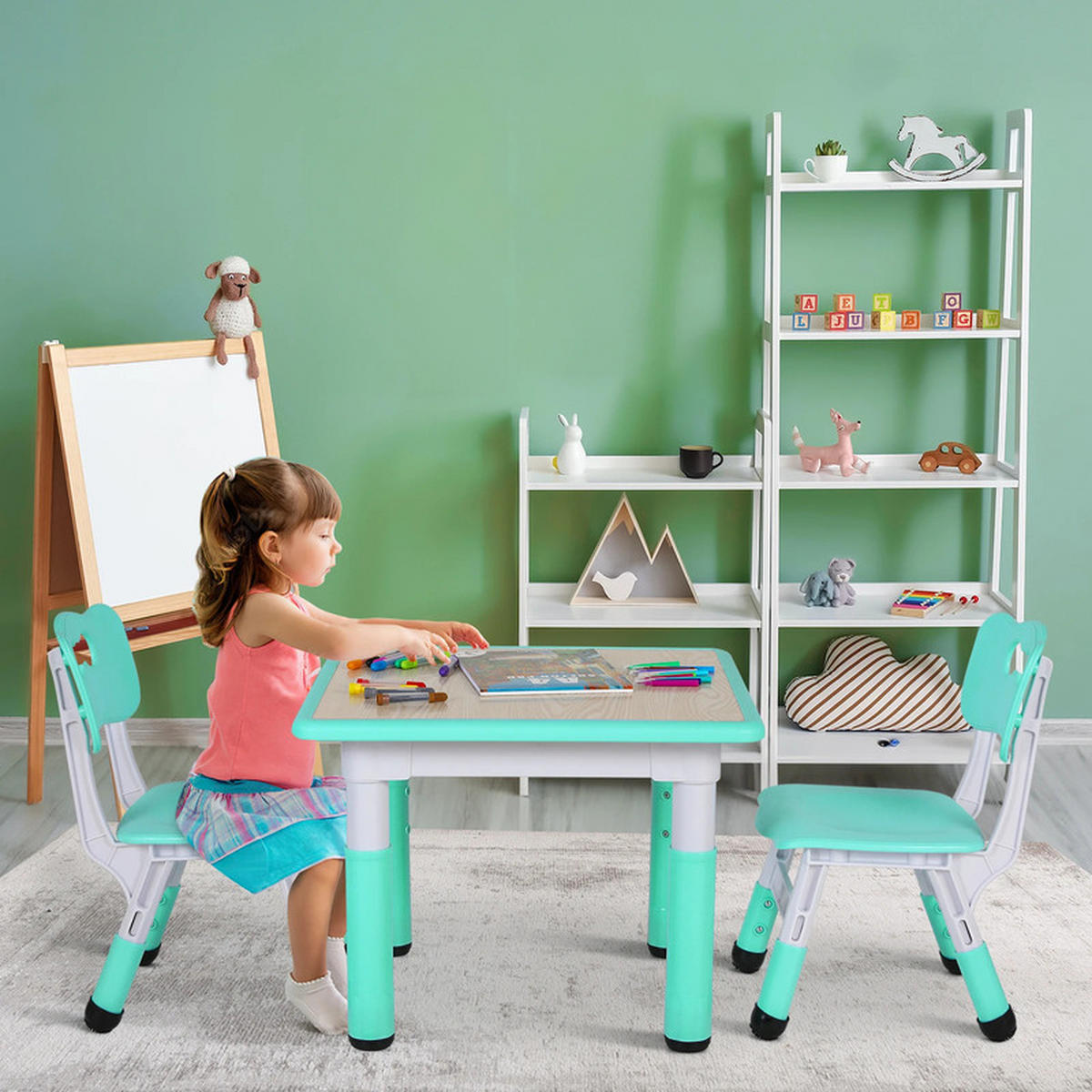 KINDERSITZGRUPPE Türkis Höhenverstellbar - Grün, Kunststoff (60/48/60cm) - Bextsrack