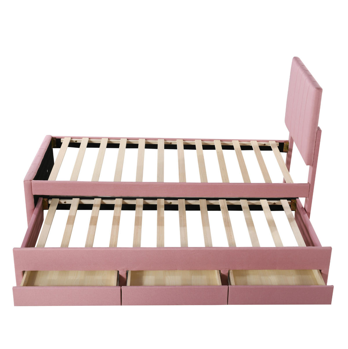 POLSTERBETT aus Leinen 90x200 cm in Rosa mit Ausziehbett & 3 Schubladen - Rosa, Textil (90/200cm) - Modfu