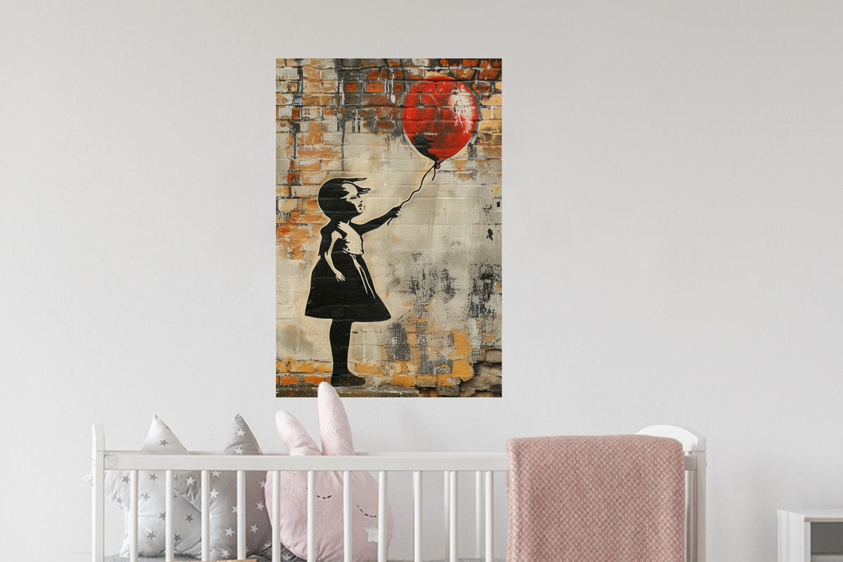 WANDTATTOO Graffiti - Banksy - Mädchen - Straßenkunst 40x60 cm - Sandfarben, Kunststoff (40/60/0.1cm) - MuchoWow