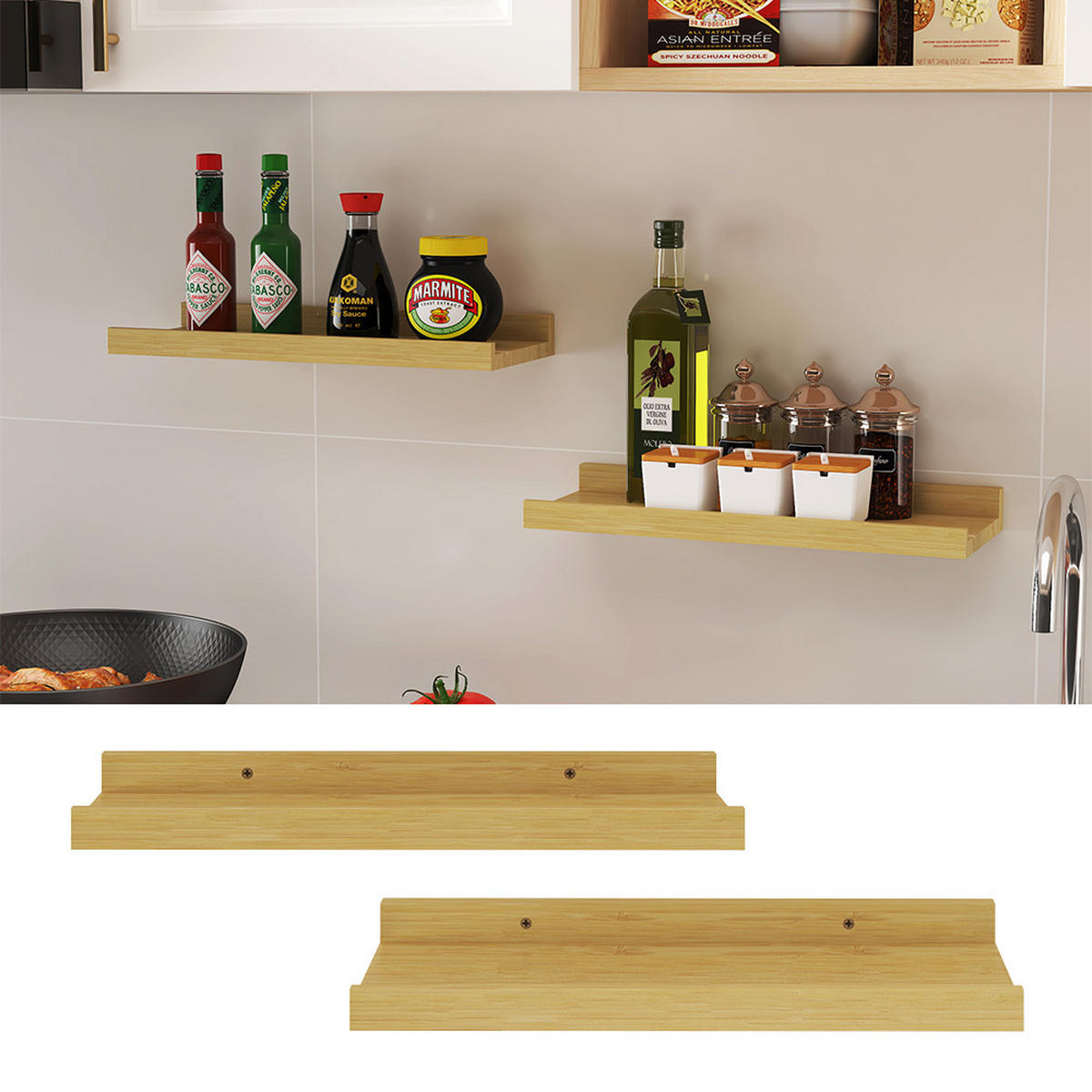 WANDREGAL Linus Naturholz 40 x 4 cm 2er Set - Eichefarben, Holzwerkstoff (40/4/15cm) - Vicco